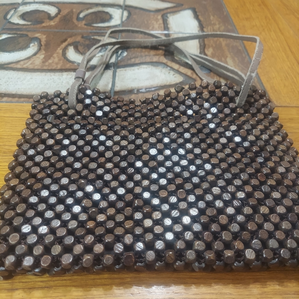 The sak wood beaded purse handbag browm